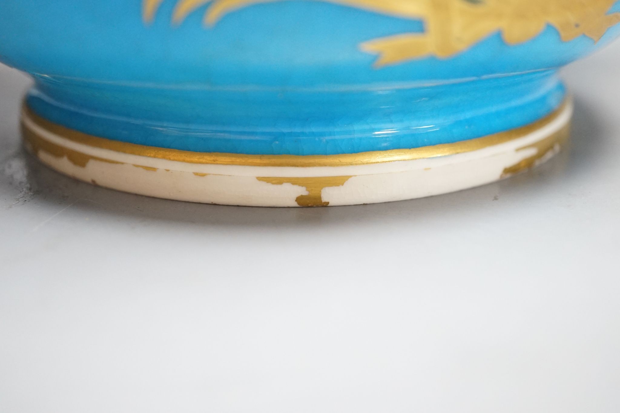 A pair of mid 19th century English porcelain cache pots, 14.5 cms high.